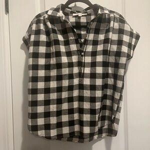 LOFT Black and White Cap Sleeve Button Down Shirt